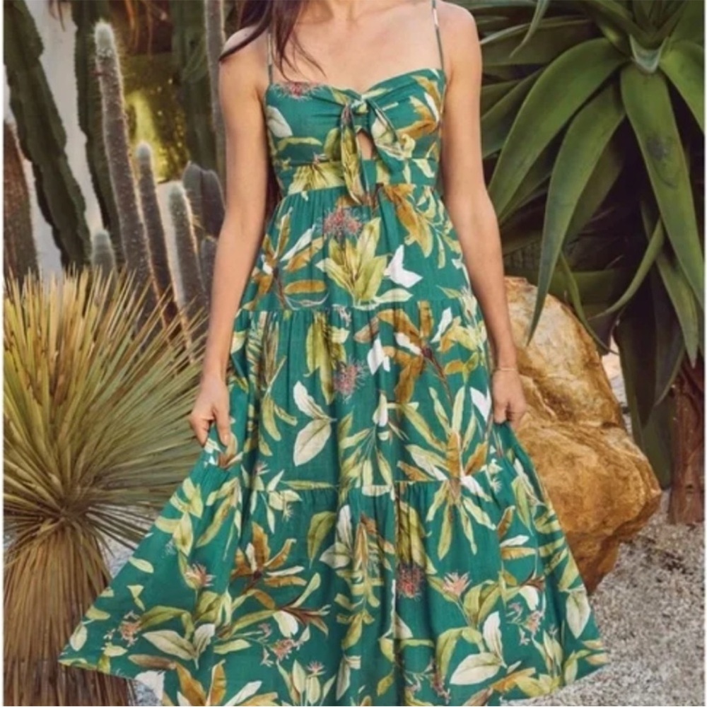 OPT Evereve Terry Tropical Floral Green Dress Medium